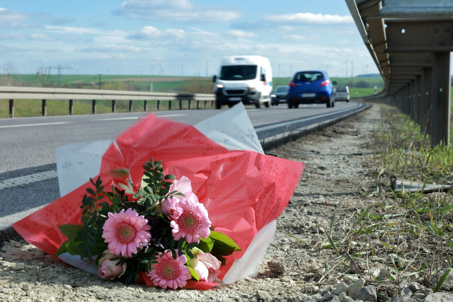 Blumen an der Unfallstelle an der Bundesstraße B247 (Archivbild).